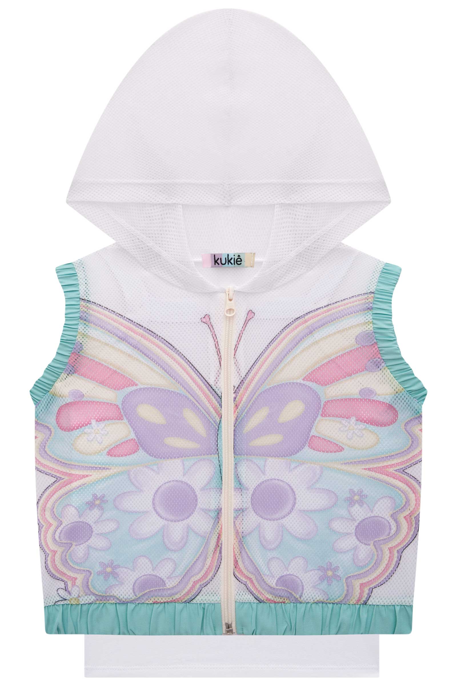 Conjunto Infantil Kukie Verão Shorts Verde, Top e Colete Borboleta