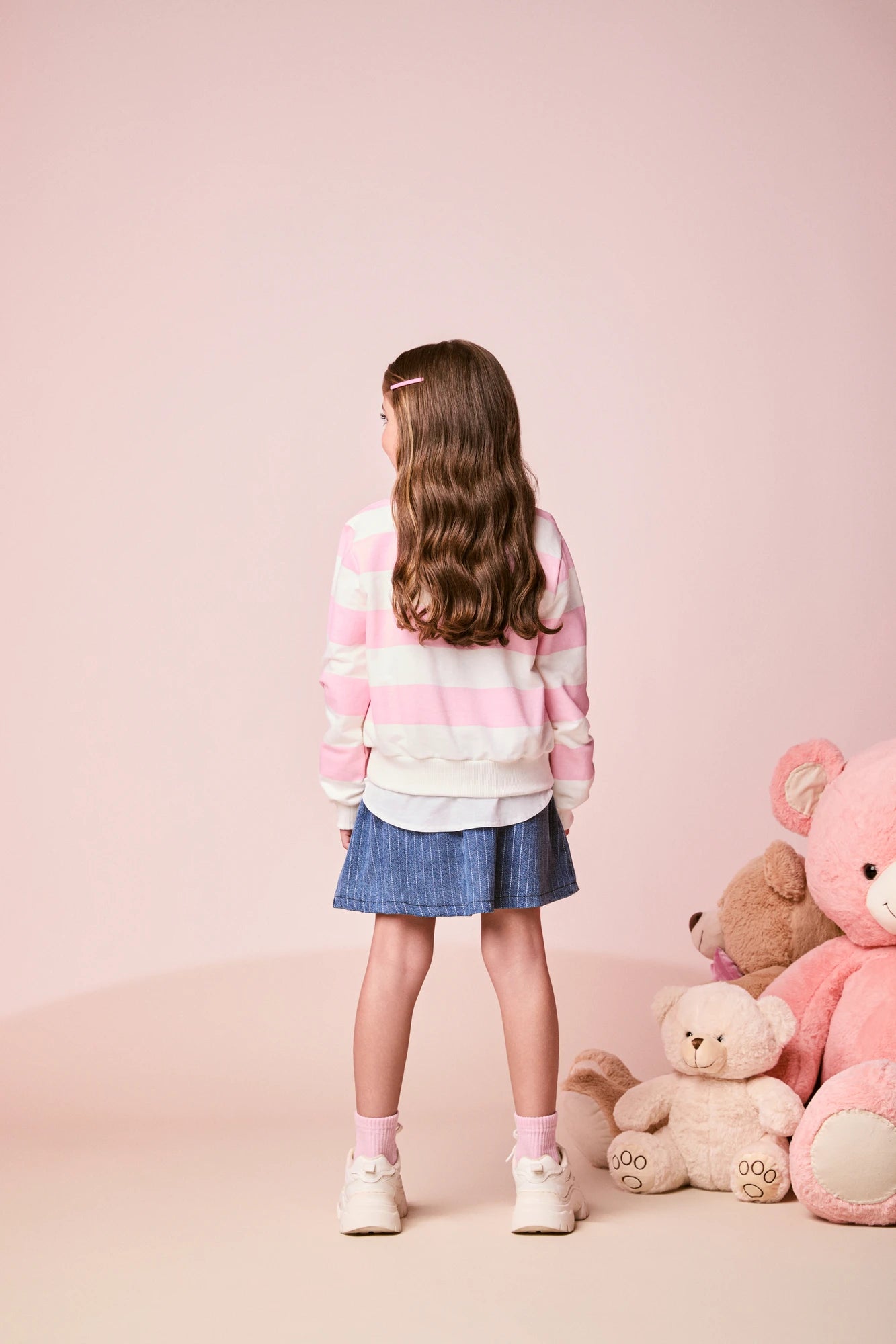 Moletom Infantil Momi Inverno sem Flanela Rosa e Branco Listrado Stitch