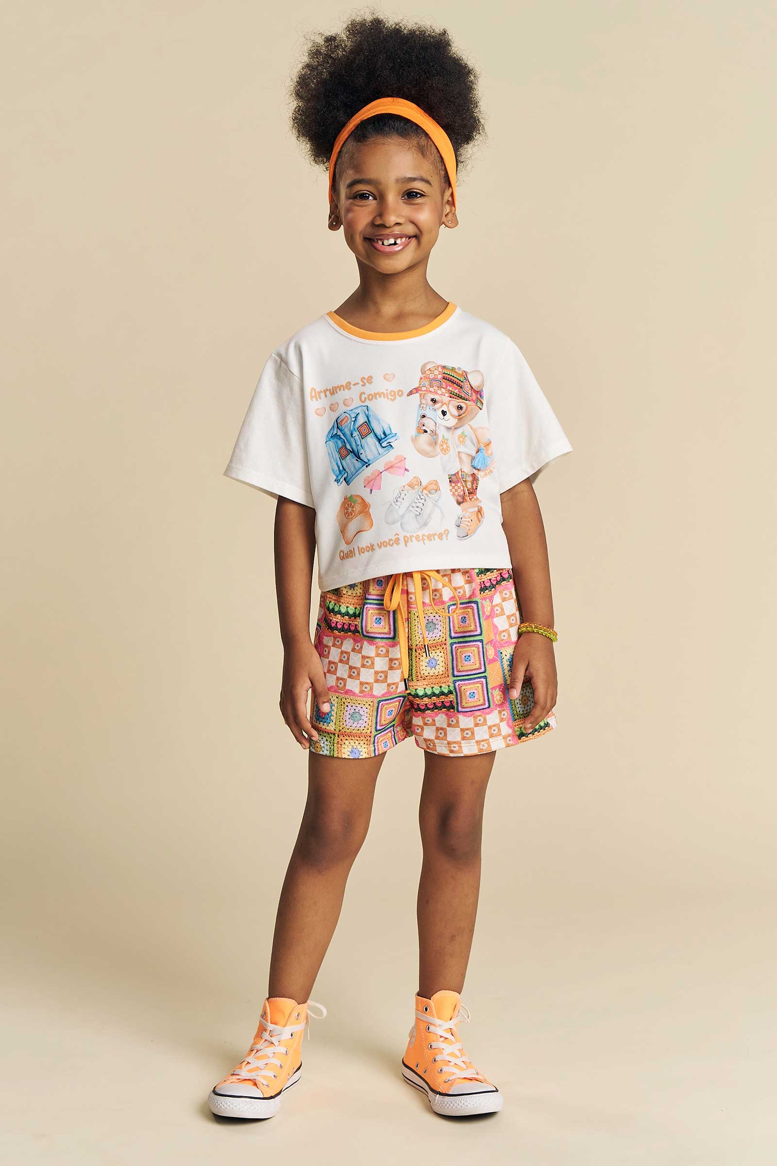 Conjunto Infantil Kukie Verão Shorts Blusa Ursinho Patchwork