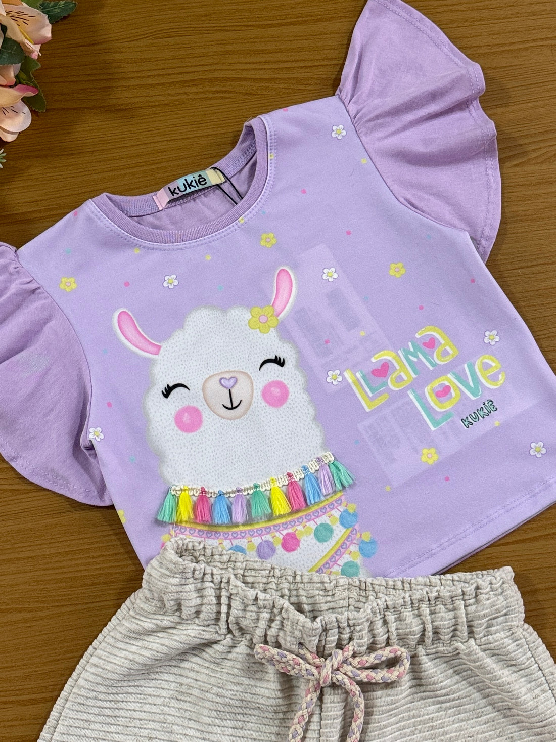 Conjunto Infantil Kukie Verão Shorts e Blusa Lilás Lhama