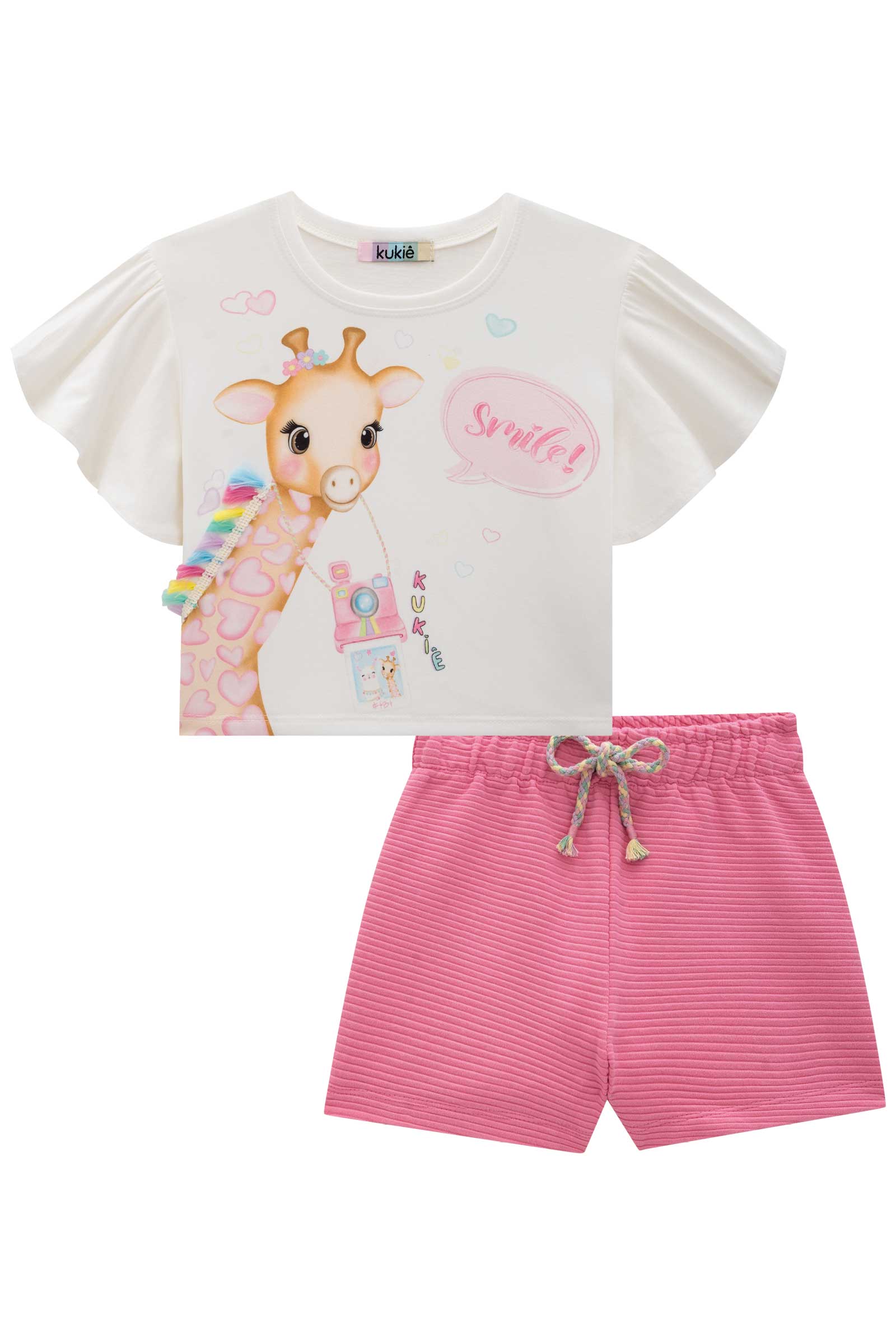 Conjunto Infantil Kukie Verão Shorts e Blusa Off Girafa