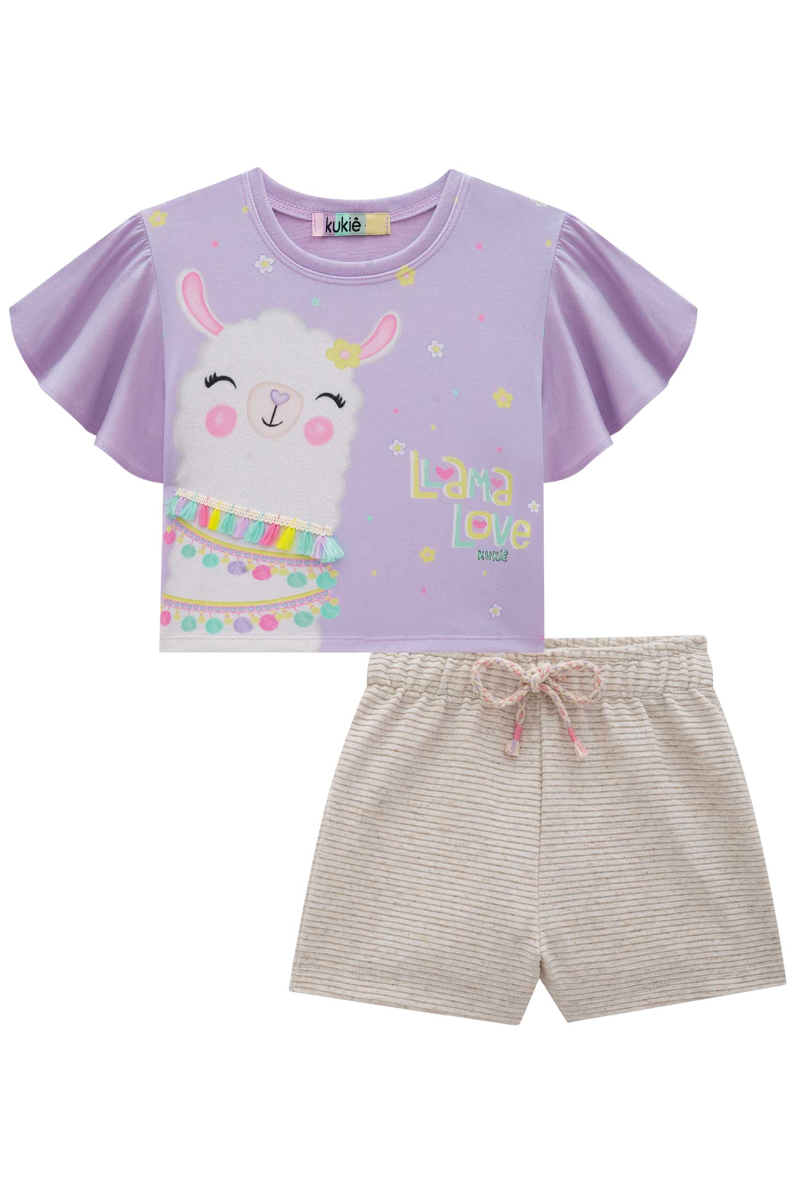 Conjunto Infantil Kukie Verão Shorts e Blusa Lilás Lhama