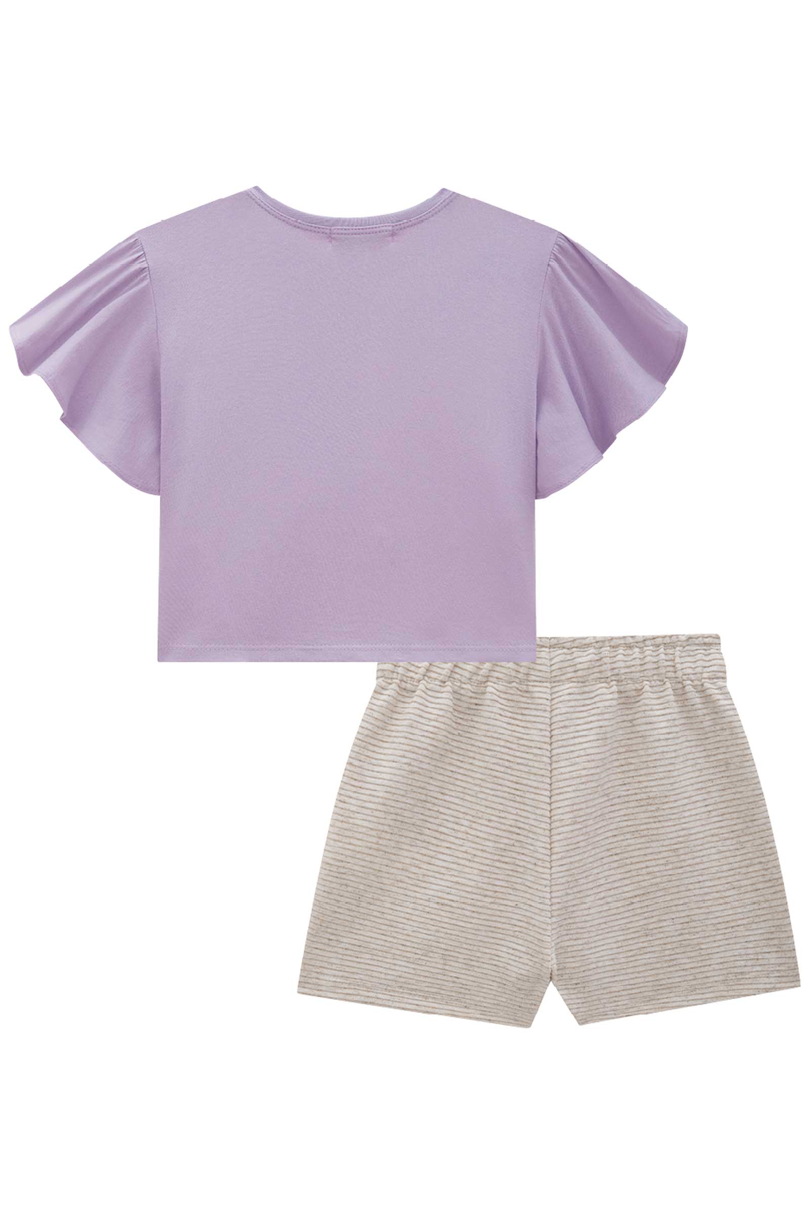 Conjunto Infantil Kukie Verão Shorts e Blusa Lilás Lhama