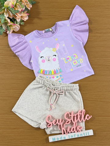 Conjunto Infantil Kukie Verão Shorts e Blusa Lilás Lhama