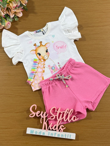 Conjunto Infantil Kukie Verão Shorts e Blusa Off Girafa