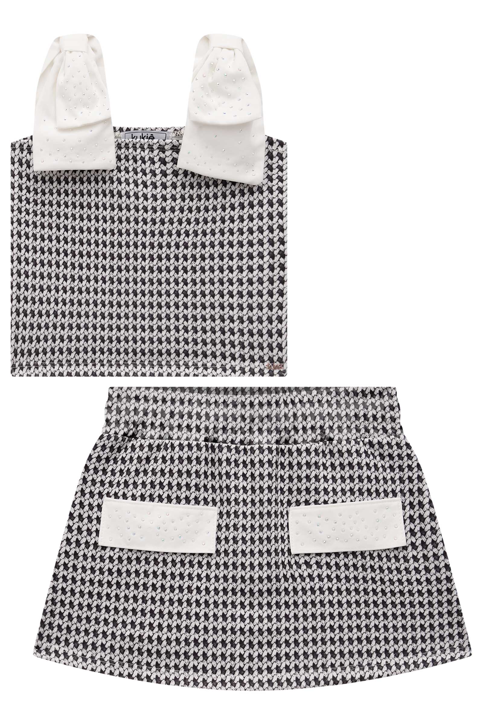 Conjunto Infantil Kukie Verão Shorts Saia e Blusa Boxy Preto