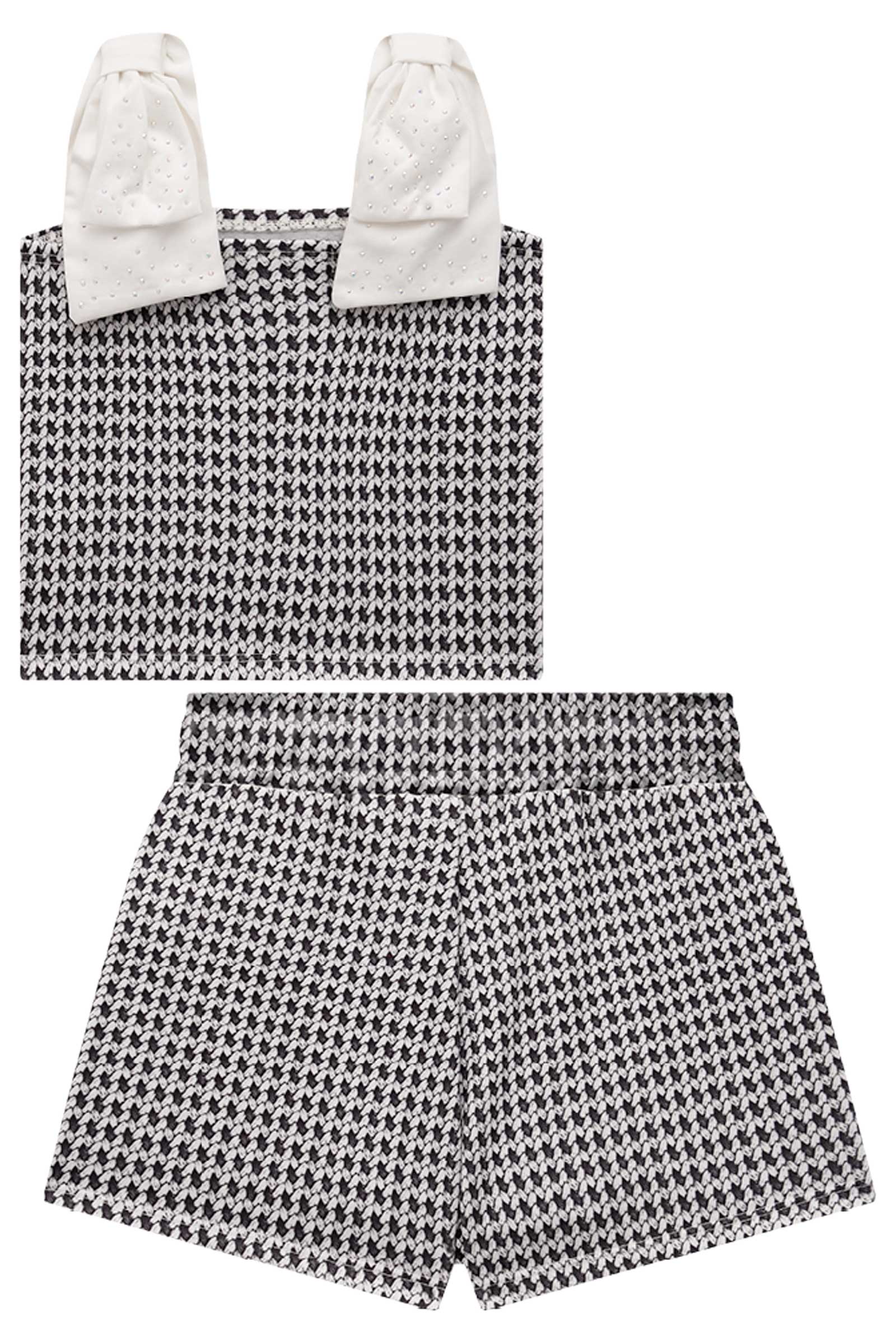 Conjunto Infantil Kukie Verão Shorts Saia e Blusa Boxy Preto