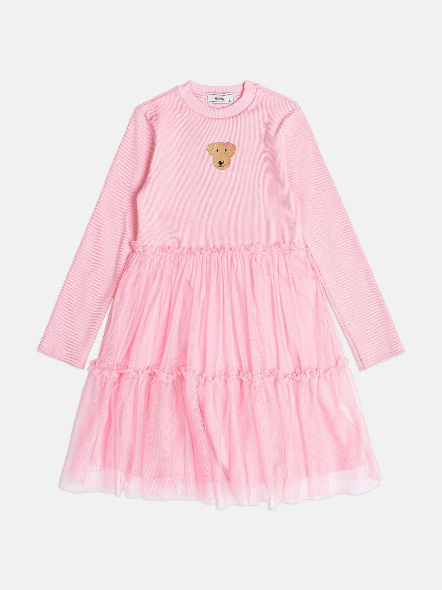 Vestido Infantil Bimbi Inverno com Tule Rosa Cachorrinha