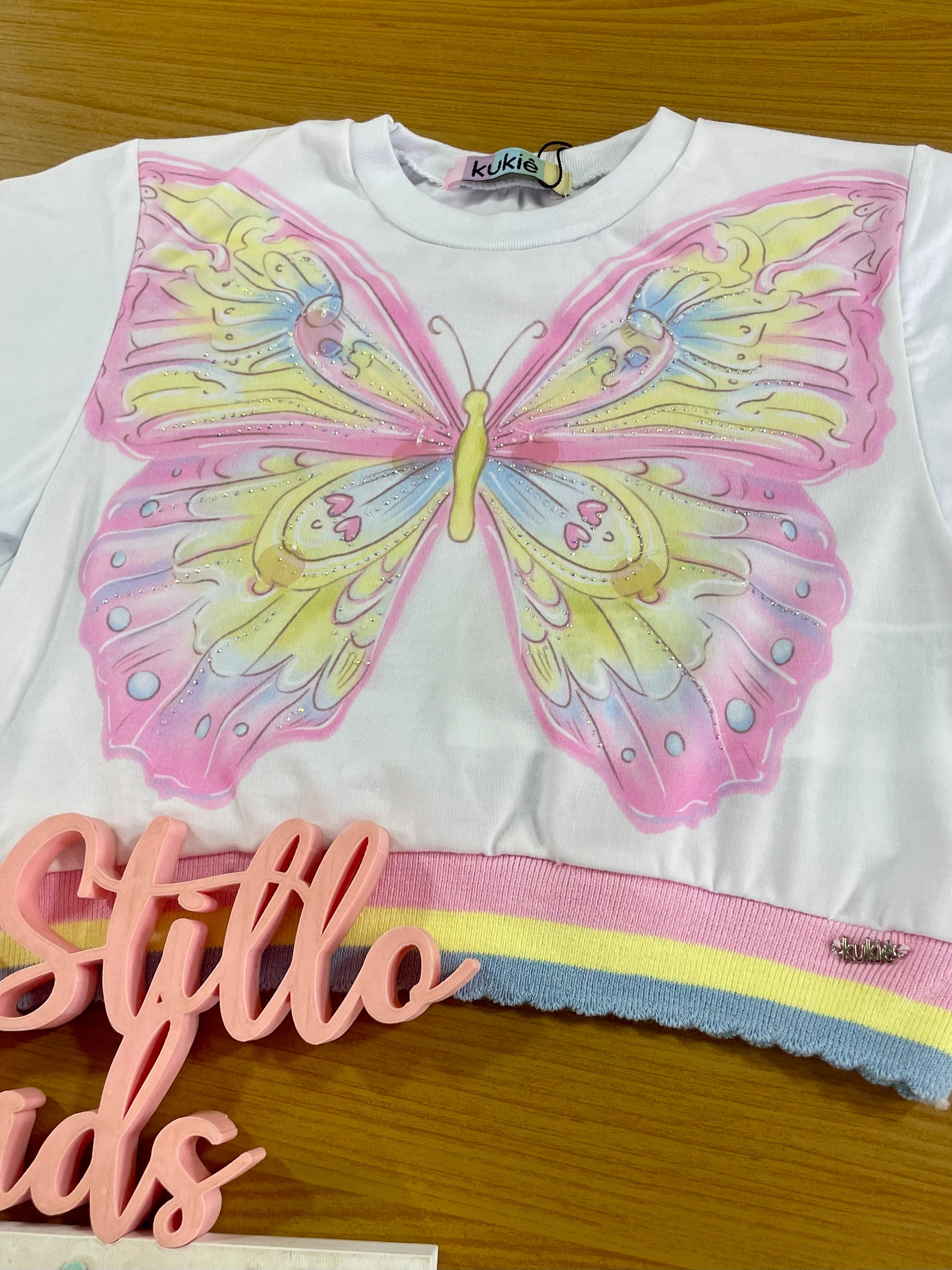 Blusa Infantil Kukie Verão Branca Borboleta