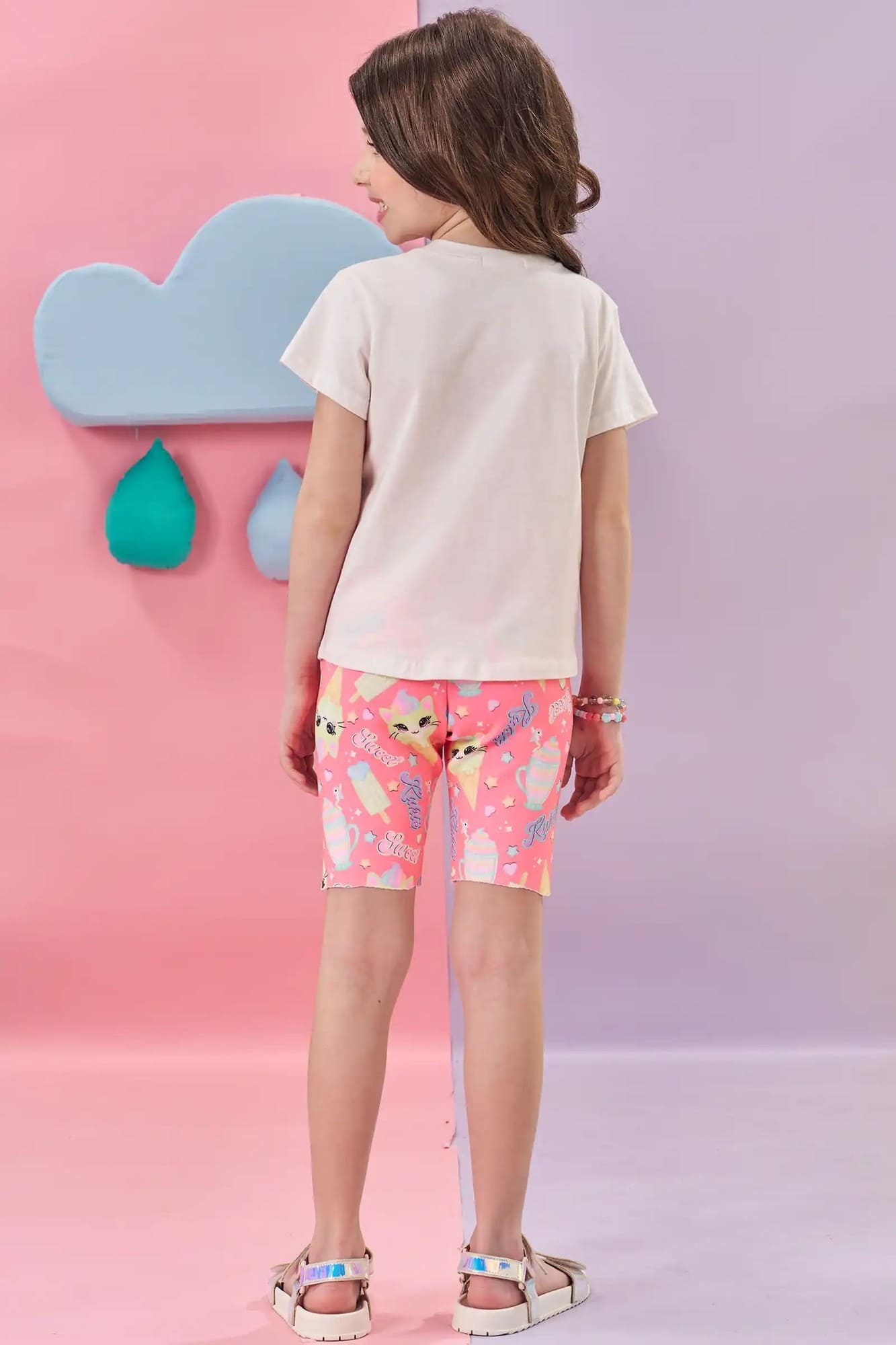 Shorts Infantil Kukiê Verão Ciclista Rosa Sorvetinho