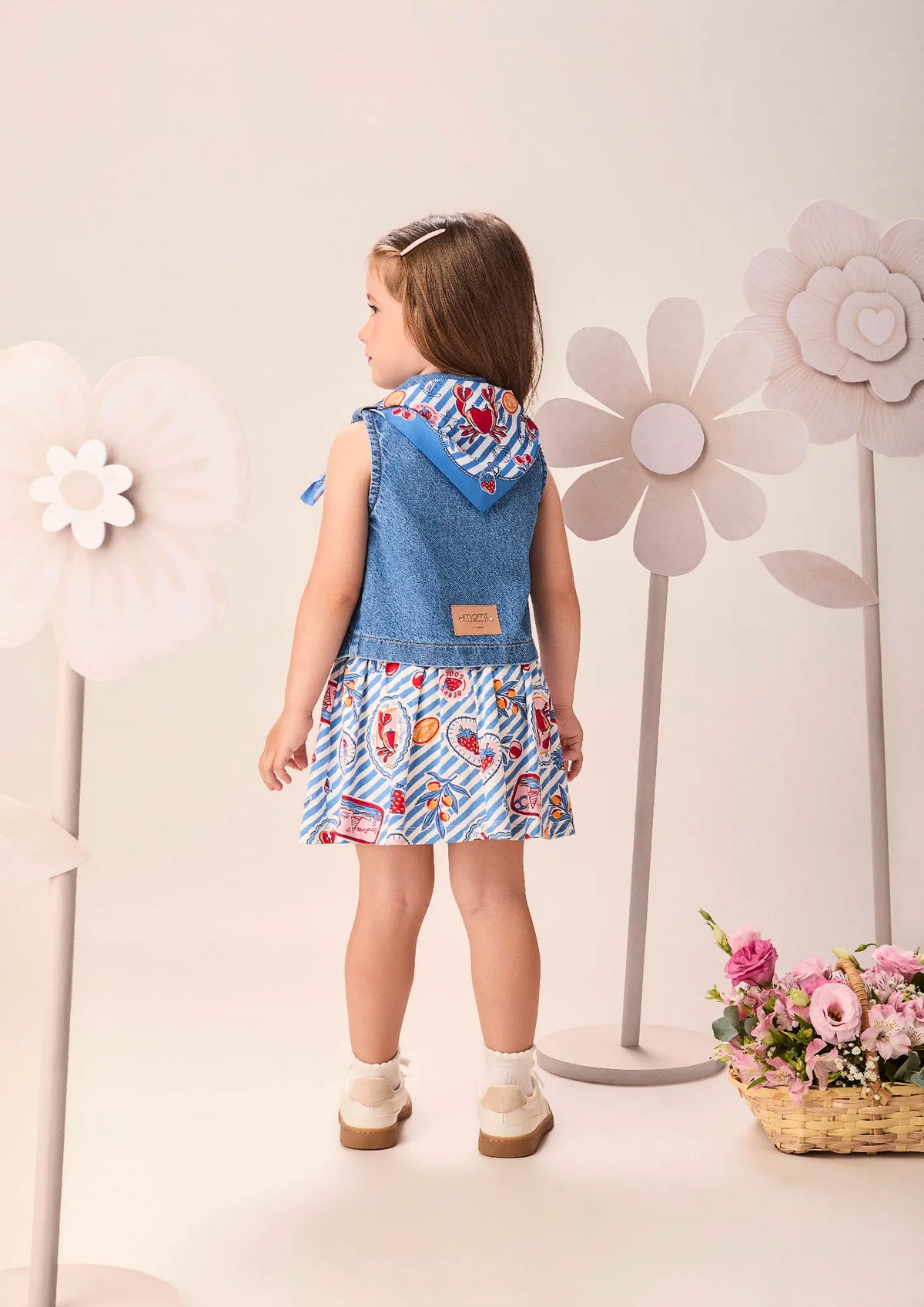 Colete Infantil Menina Momi Jeans com Lenço