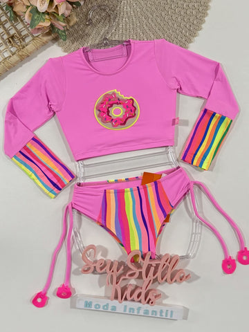 Biquini Infantil Siri Kids Com Cropped Manga Longa Gabi Donut 40275