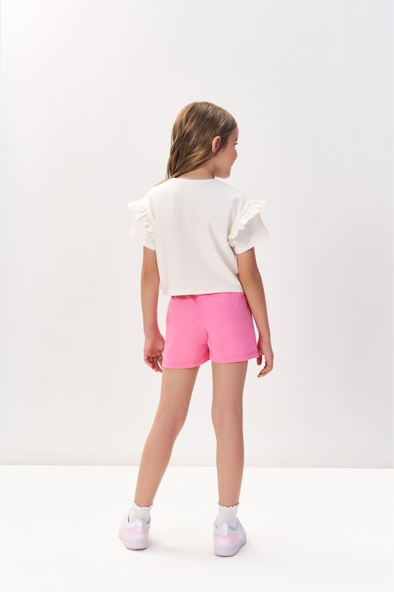 Conjunto Infantil Cinti Verão com Shorts Rosa e Blusa Branca Ursinha Cereja