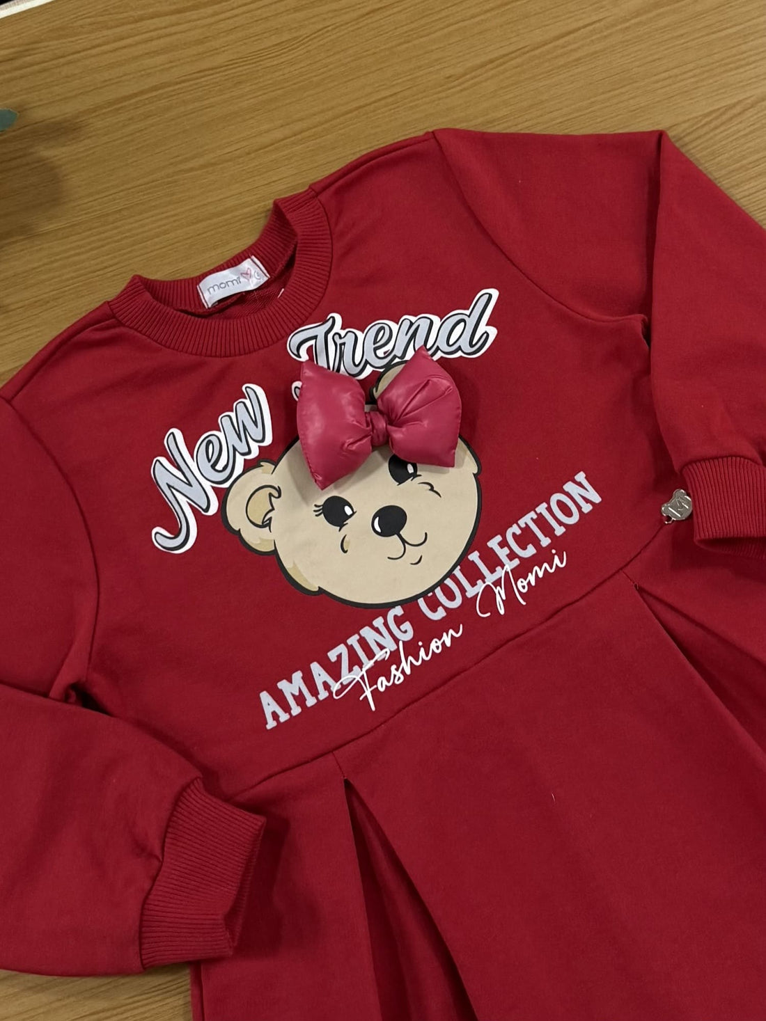 Vestido Infantil Momi Inverno Vermelho Urso Laço