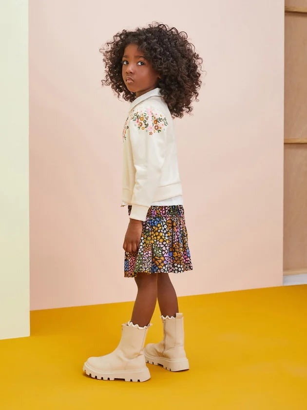 Conjunto Infantil Momi Inverno Com Blusa Manga Longa e Saia Flores