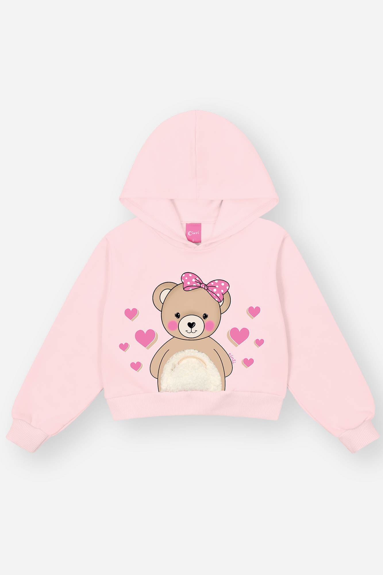 Conjunto Infantil Cinti Inverno Calça e Moletom Flanelado Rosa Ursinha com Bolso