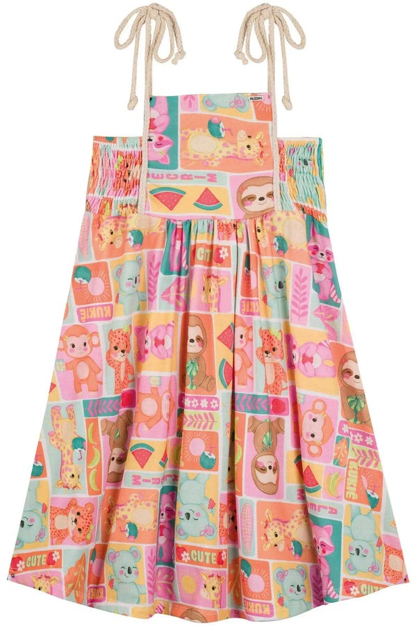 Vestido Infantil Kukiê Verão Colorido Animais