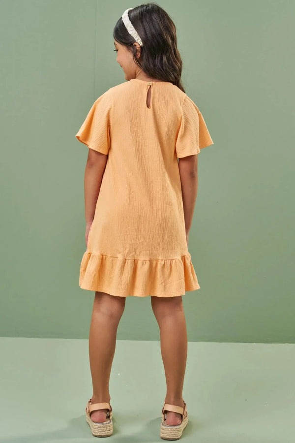 Vestido Infantil Kukiê Verão Laranja Ursinha