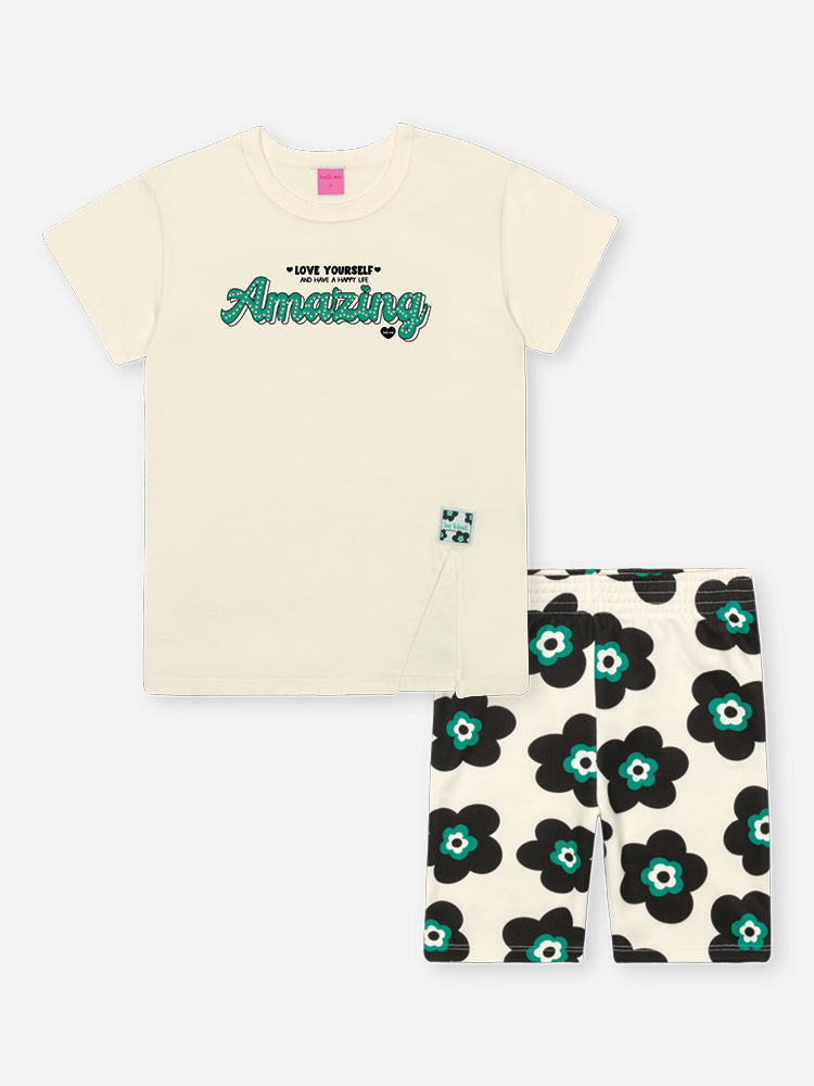 Conjunto Infantil Belime Verão com Shorts Ciclista e Blusa Branca Amazing