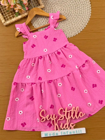 Vestido Infantil Bimbi Rosa Florzinhas