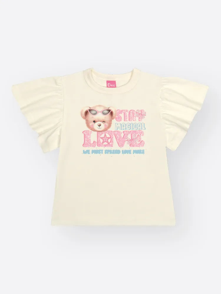 Conjunto Infantil Cinti Inverno Com Shorts Saia e Blusa Manga Curta Ursinha Love