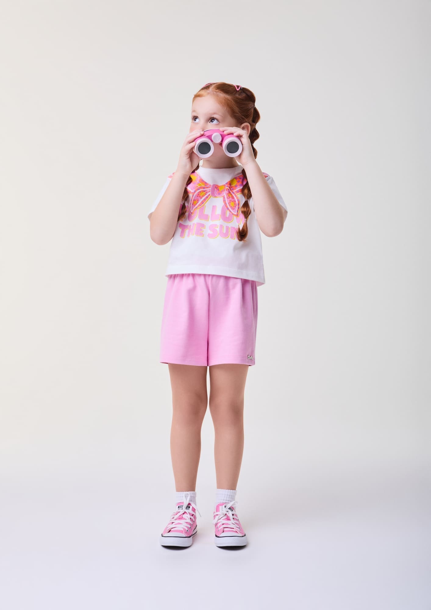 Conjunto Infantil Bimbi Verão com Shorts Rosa e Blusa Branca Follow The Sun