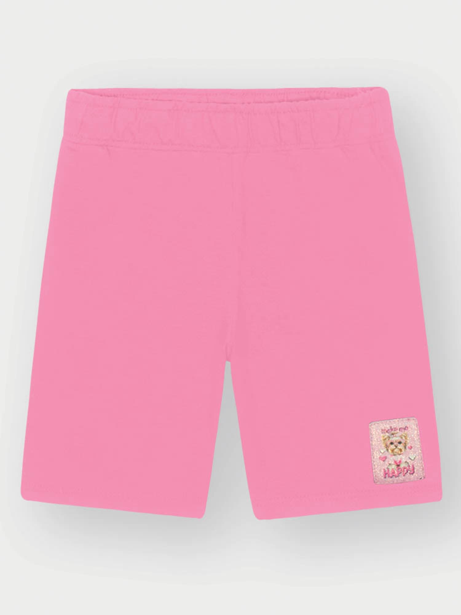 Conjunto Infantil Cinti Verão com Shorts Ciclista Rosa e Blusa Off White Cachorrinha
