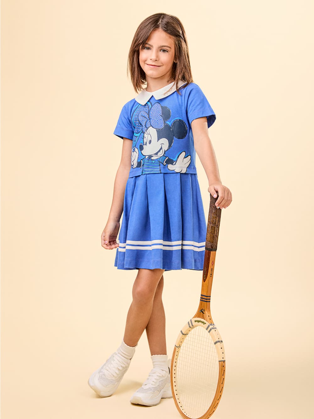 Vestido Infantil Animê Verão Azul Minnie Esportiva Disney