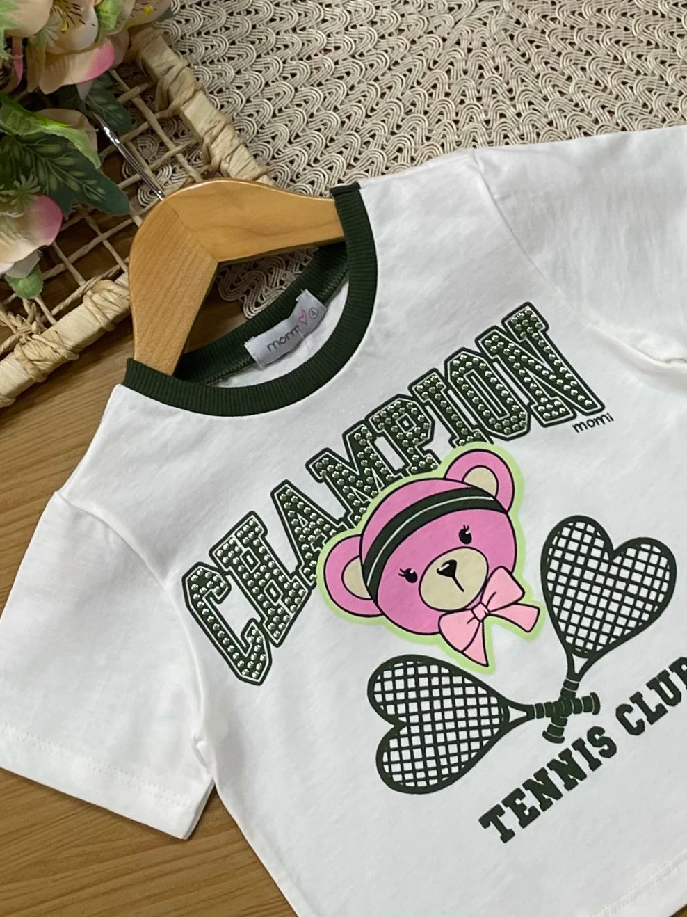 Conjunto Infantil Momi Inverno Shorts Saia Verde e Blusa Manga Curta Champion