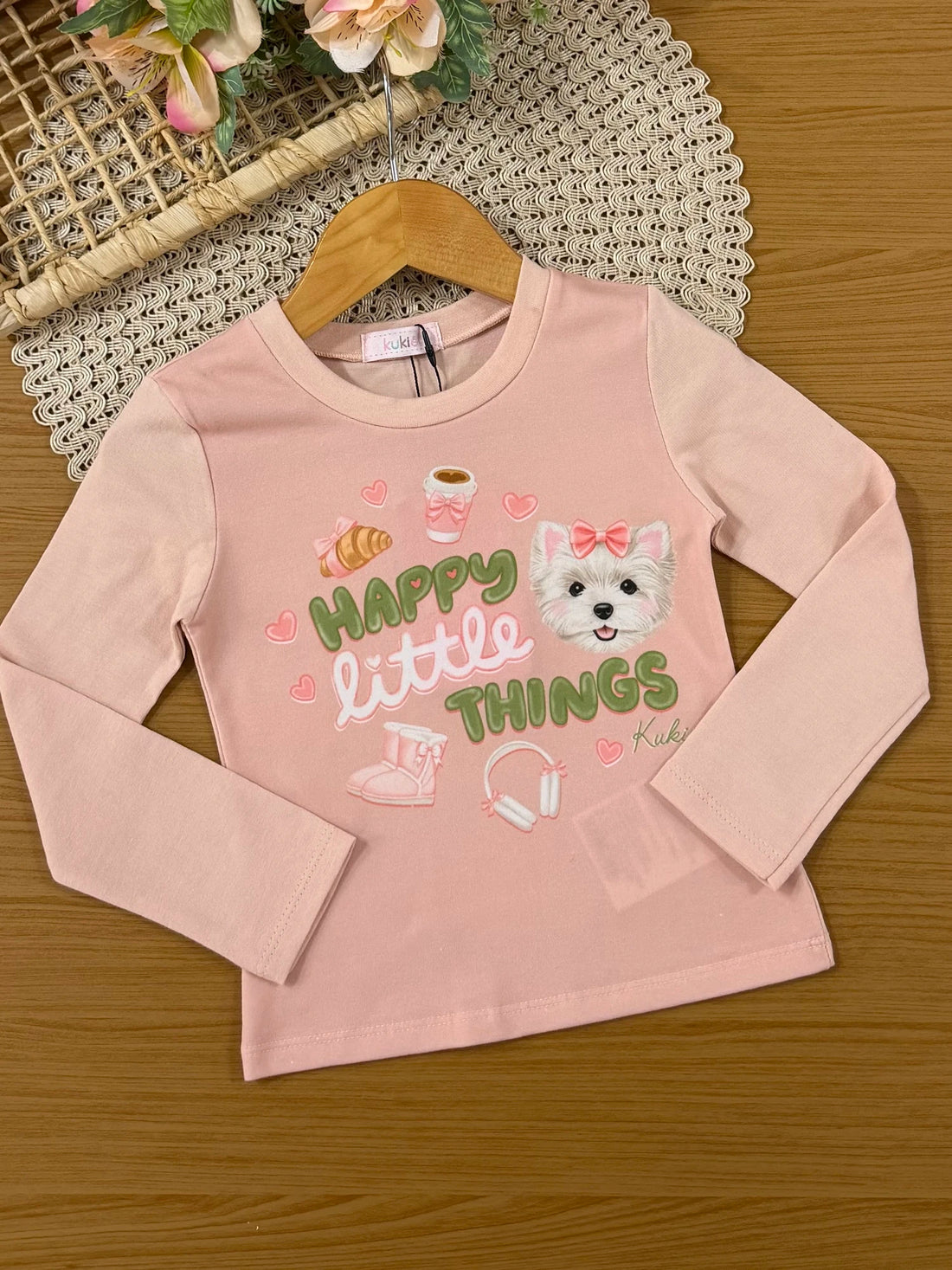 Conjunto Infantil Kukiê Invenro com Shorts Verde e Blusa Manga Longa Happy