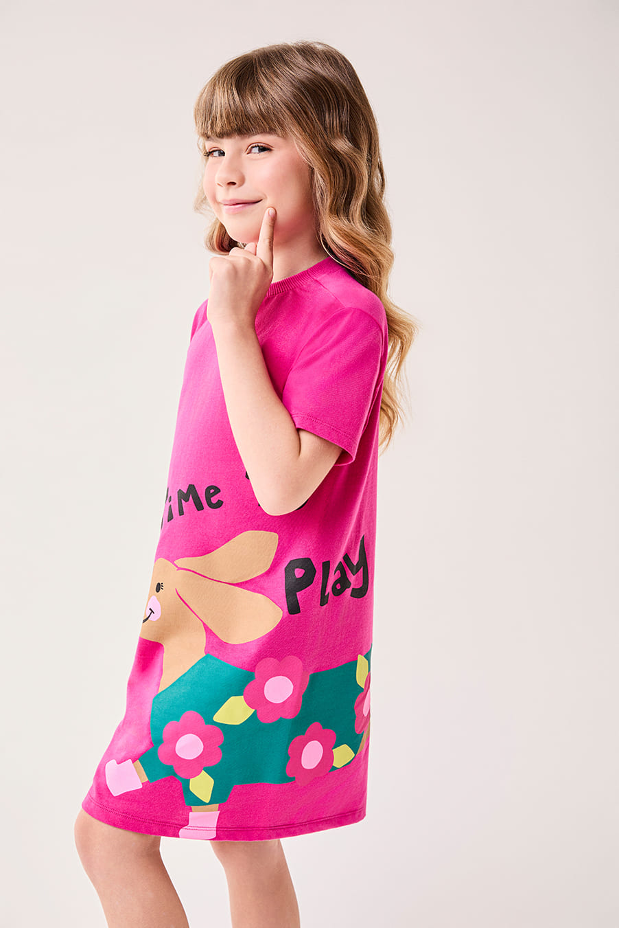 Vestido Infantil Bimbi Inverno Rosa Cachorrinha