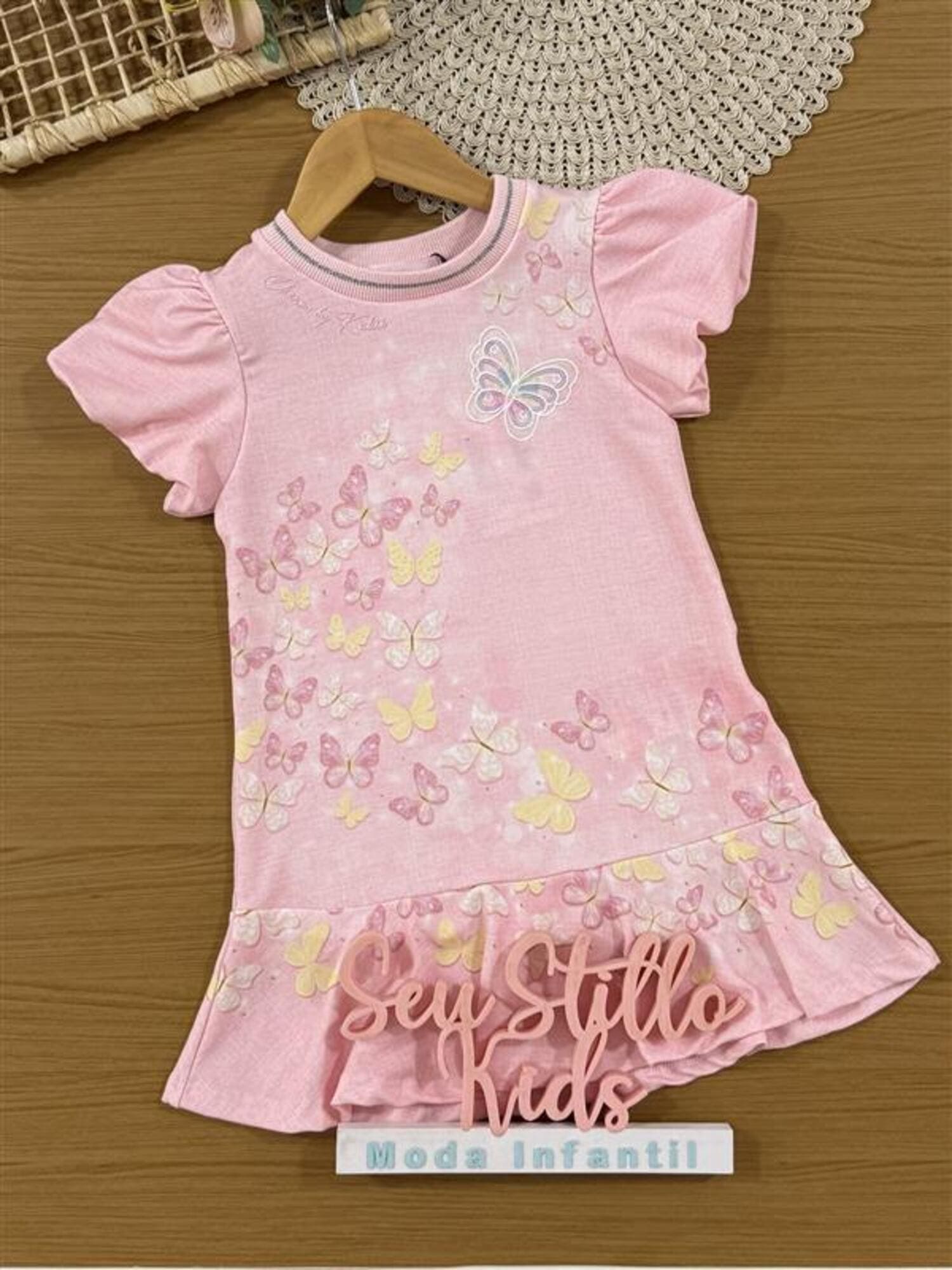 Vestido Infantil Kukiê Verão Rosa Borboletas