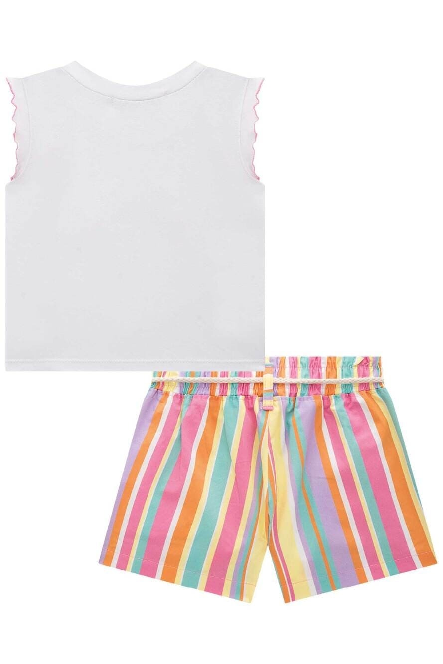 Conjunto Infantil Kukie Verão Shorts Listrado e Blusa Arco-íris
