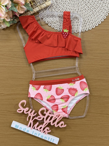 Biquíni Infantil Kukiê Verão Vermelho Moranguinho