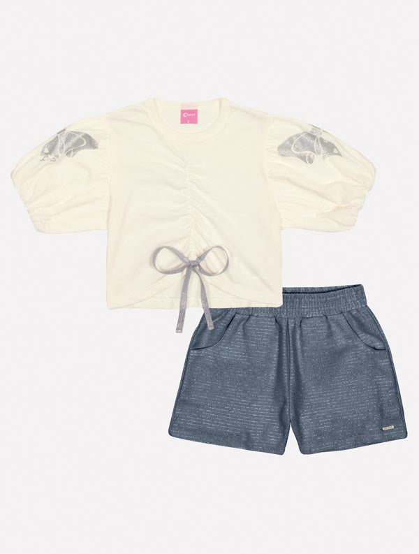Conjunto Infantil Cinti Verão Shorts e Blusa Borboleta Glitter