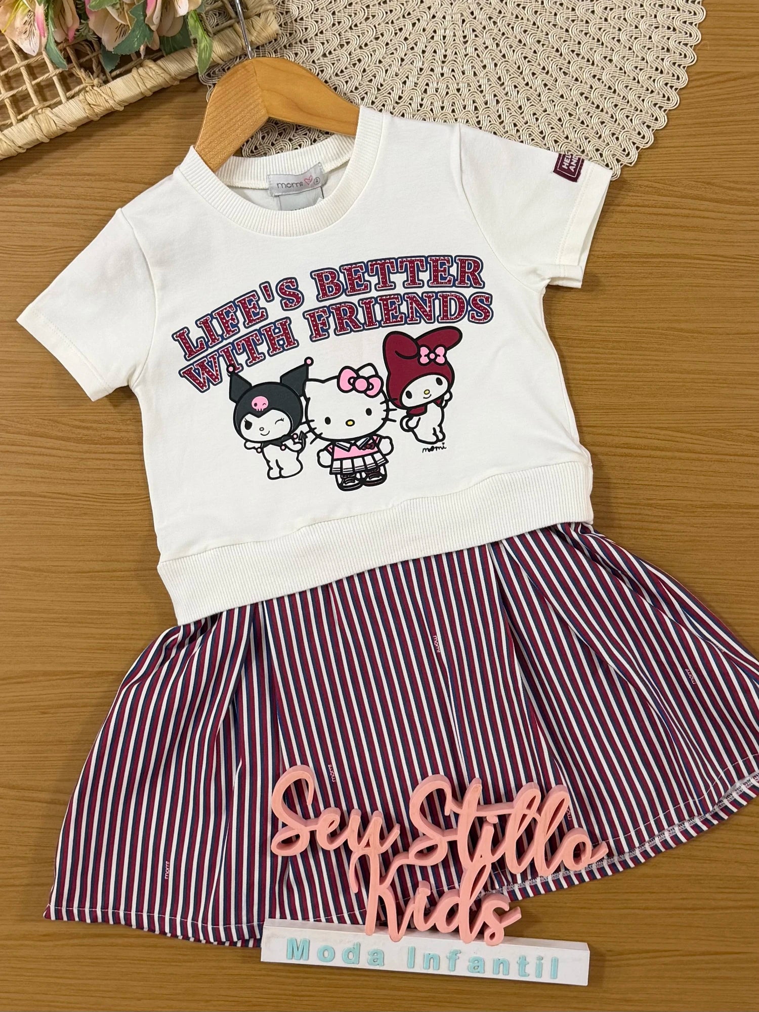 Vestido Infantil Momi Inverno Listrado Hello Kitty Friends