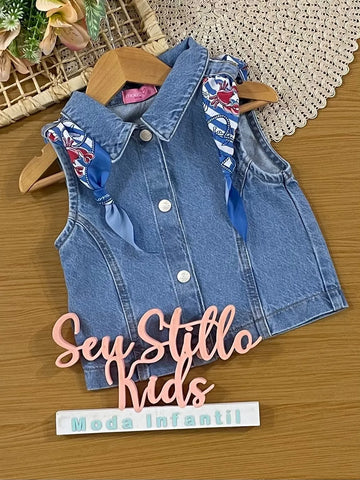 Colete Infantil Menina Momi Jeans com Lenço