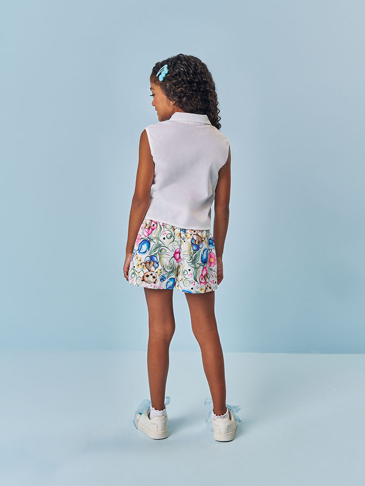 Conjunto Infantil Cinti Verão com Calça e Blusa Branca Oncinha Floral