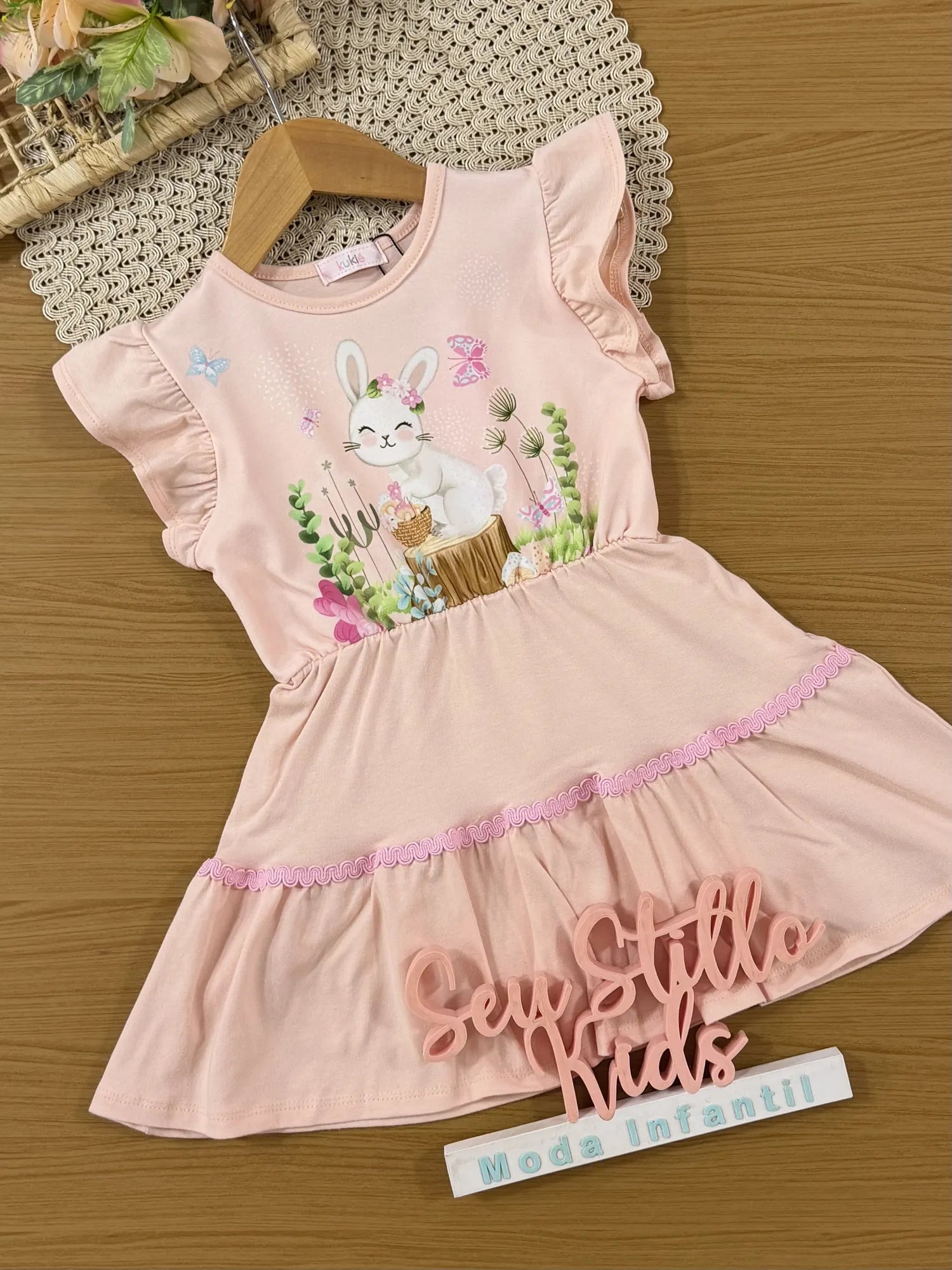 Vestido Infantil Kukie Rosa Coelhinha