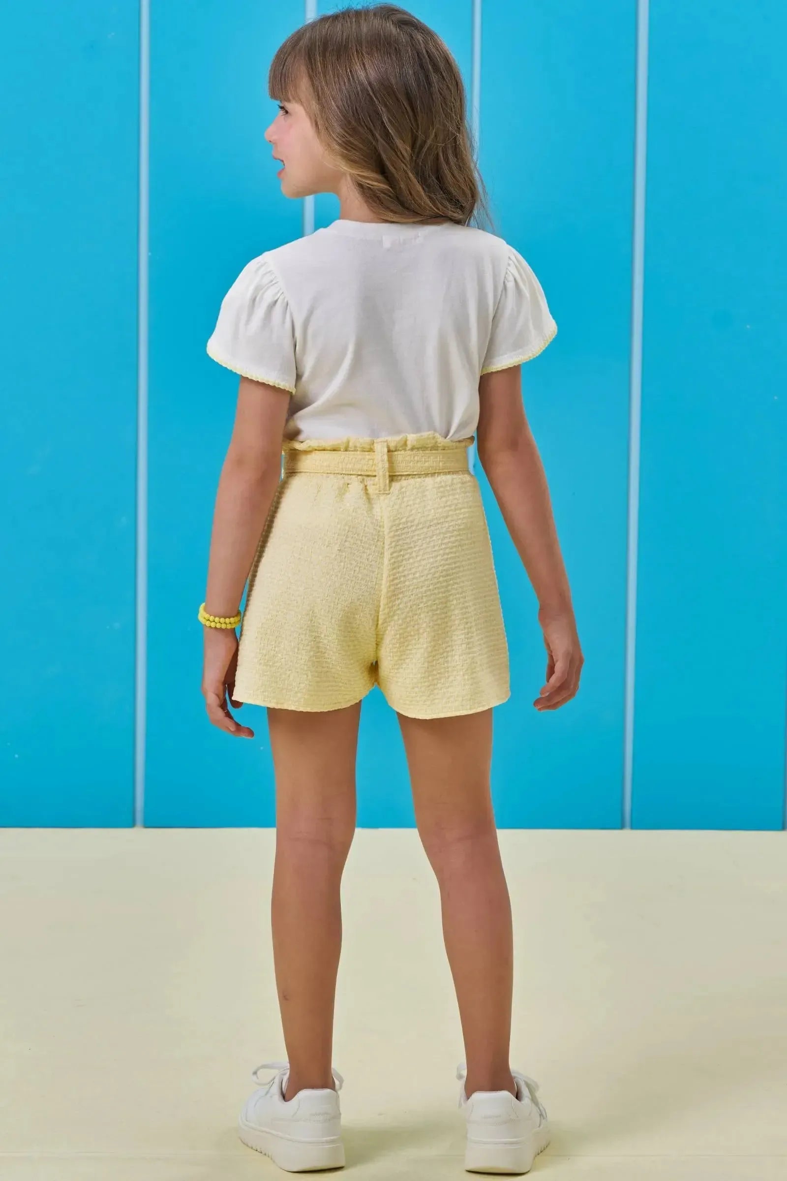 Conjunto Infantil Menina Kukiê com Shorts Amarelo e Blusa Branca La Dolce Vita