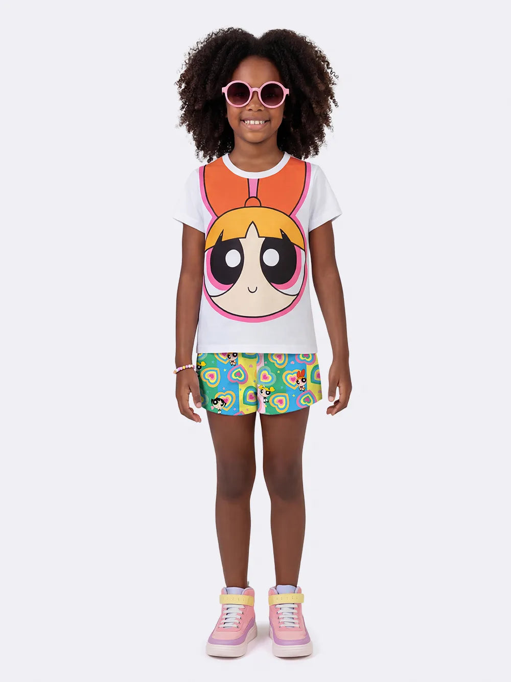 Pijama Infantil Menina Veggi com Shorts Colorido e Blusa Florzinha As Meninas Superpoderosas