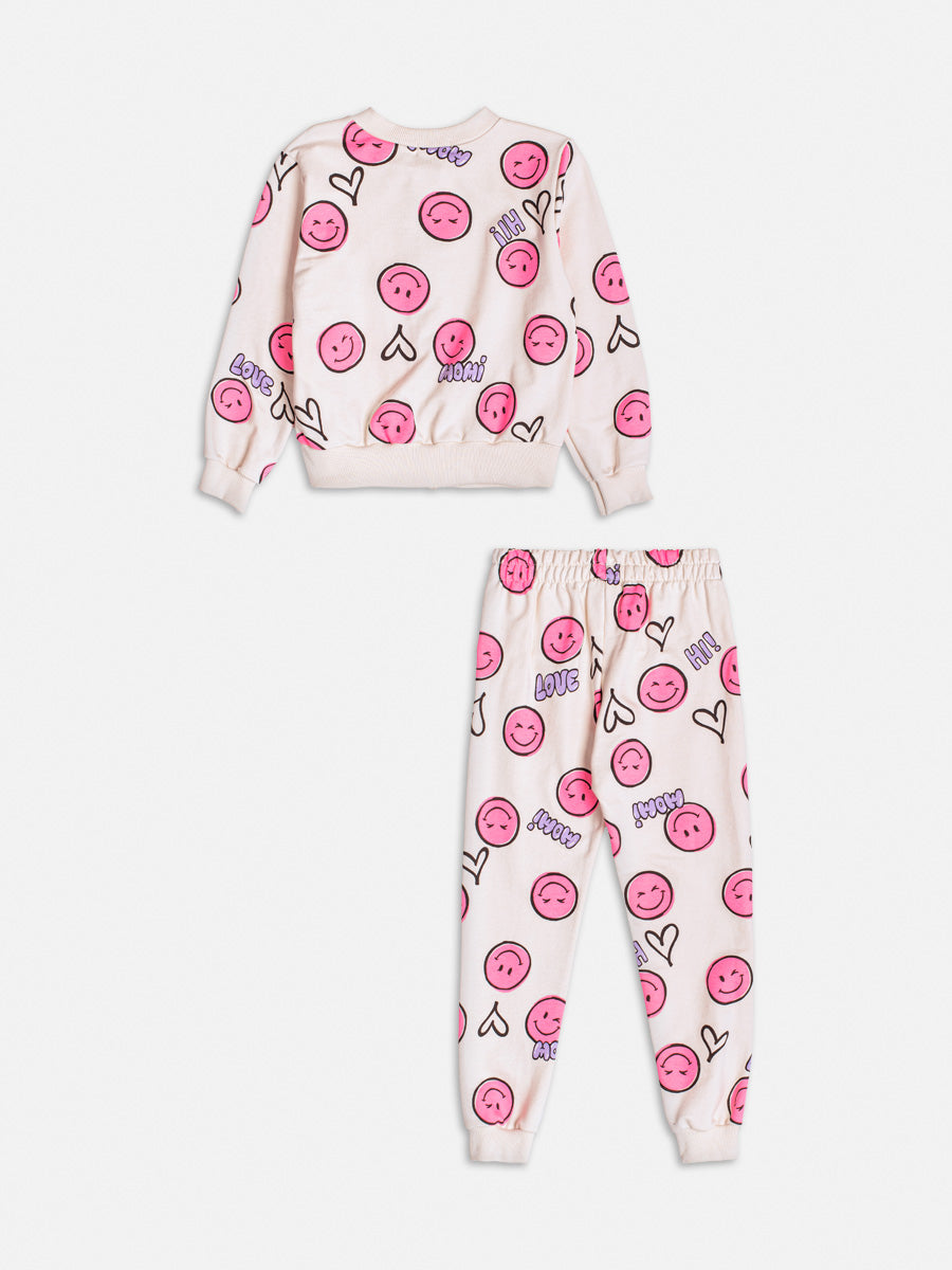 Conjunto Infantil Momi Inverno com Calça e Jaqueta Bege Emoji