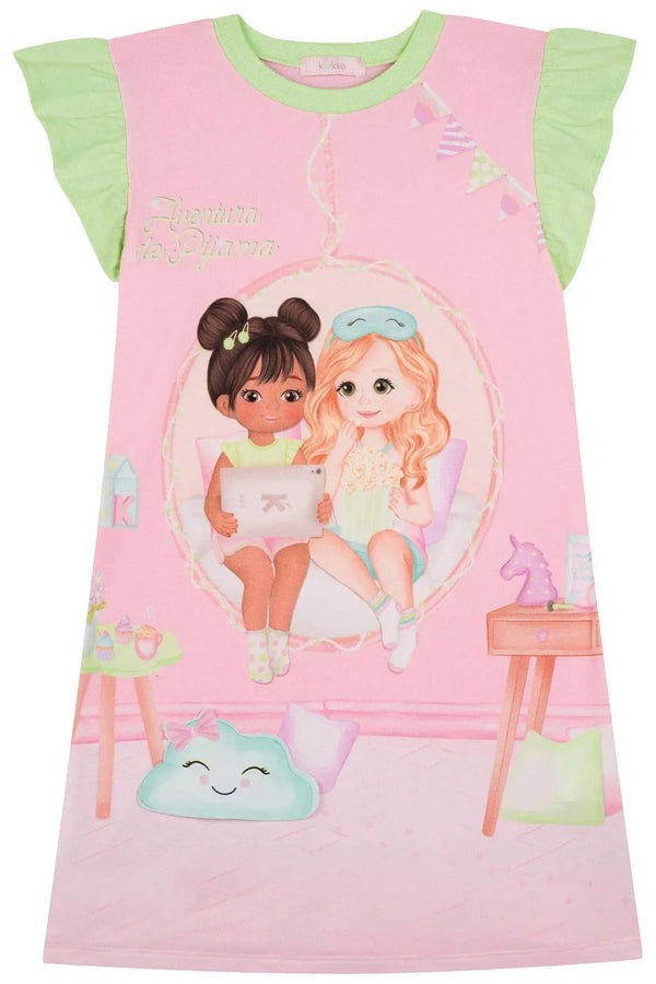 Camisola Infantil Kukiê Verão Rosa Amiguinhas Festa do Pijama