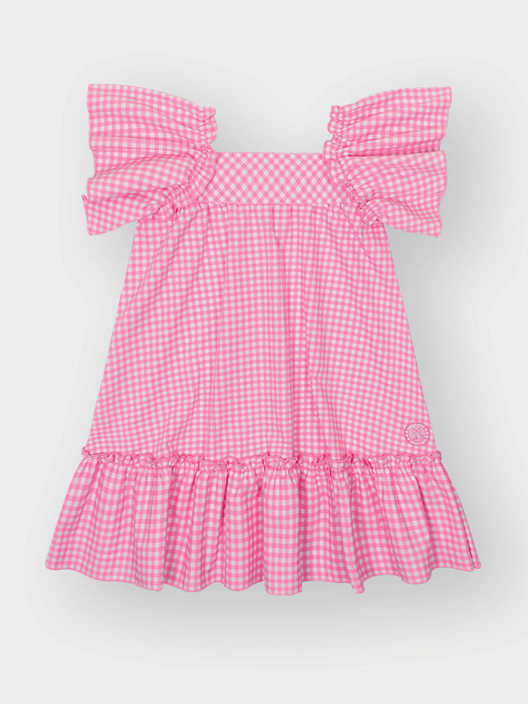 Vestido Infantil Cinti Verão Xadrez Rosa com Bolsinha