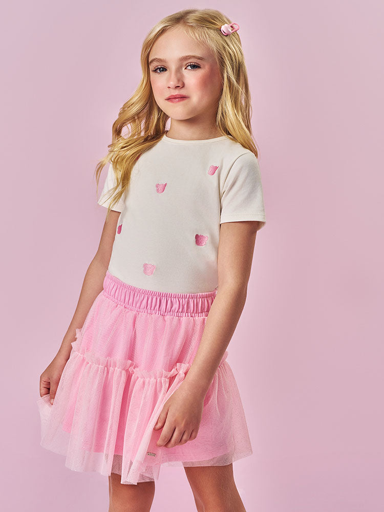 Blusa Infantil Cinti Verão Branca Ursinhos Rosa