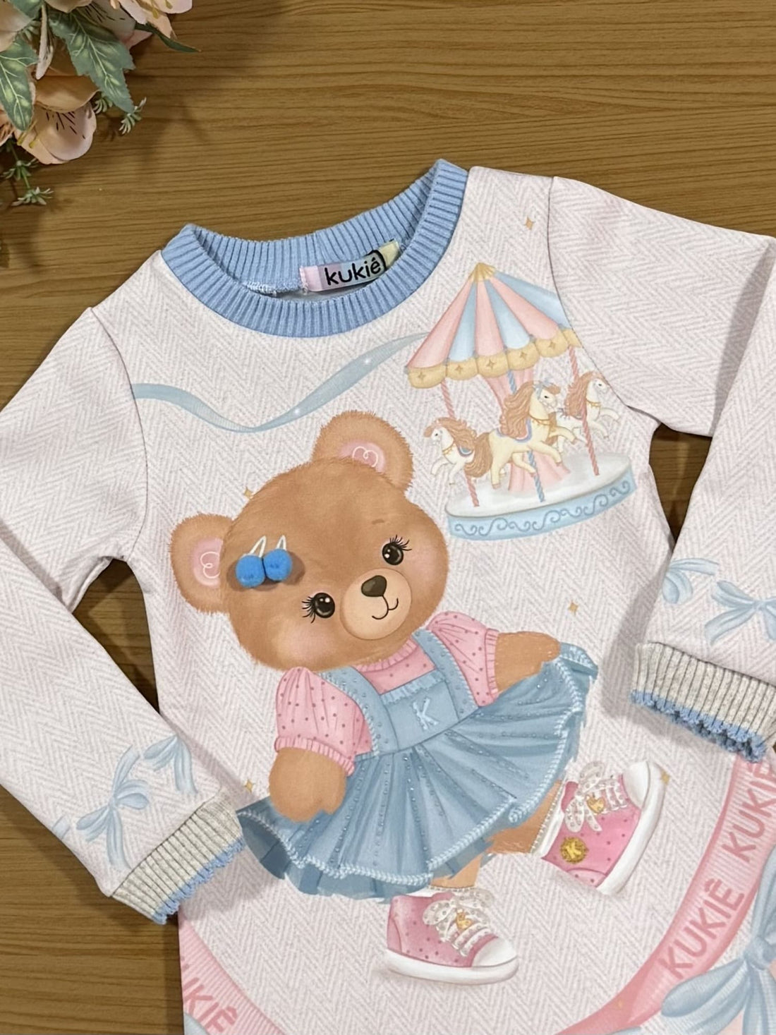 Vestido Infantil Kukiê Inverno Rosa Ursinha Carrosel