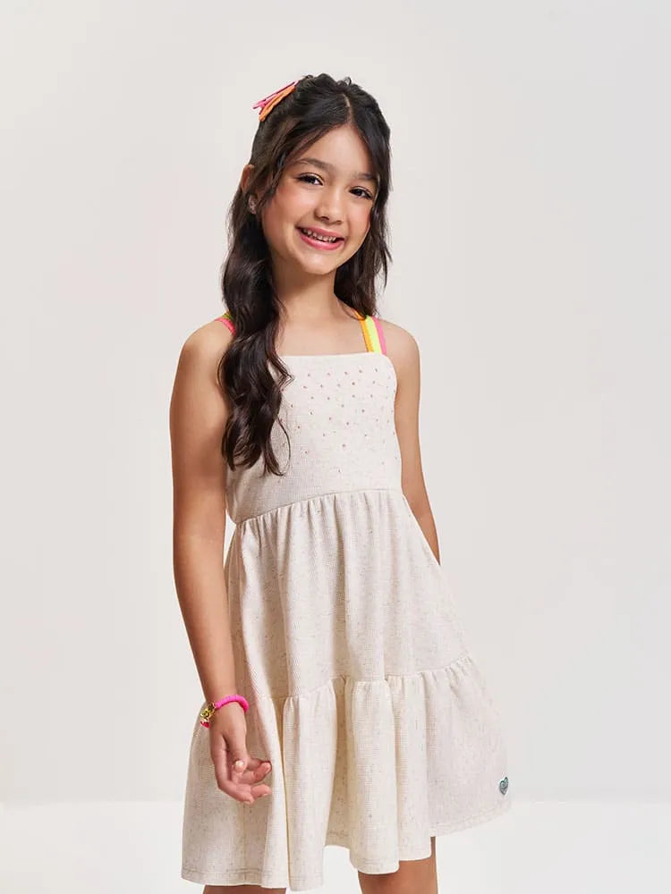 Vestido Infantil Cinti Off White Strass