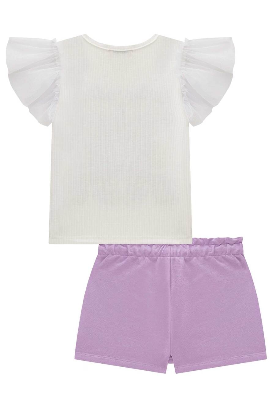 Conjunto Infantil Kukie Verão Shorts Saia Lilás e Blusa Ursinha