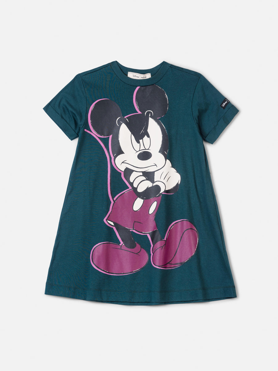 Vestido Infantil Animê Inverno Verde Mickey Disney