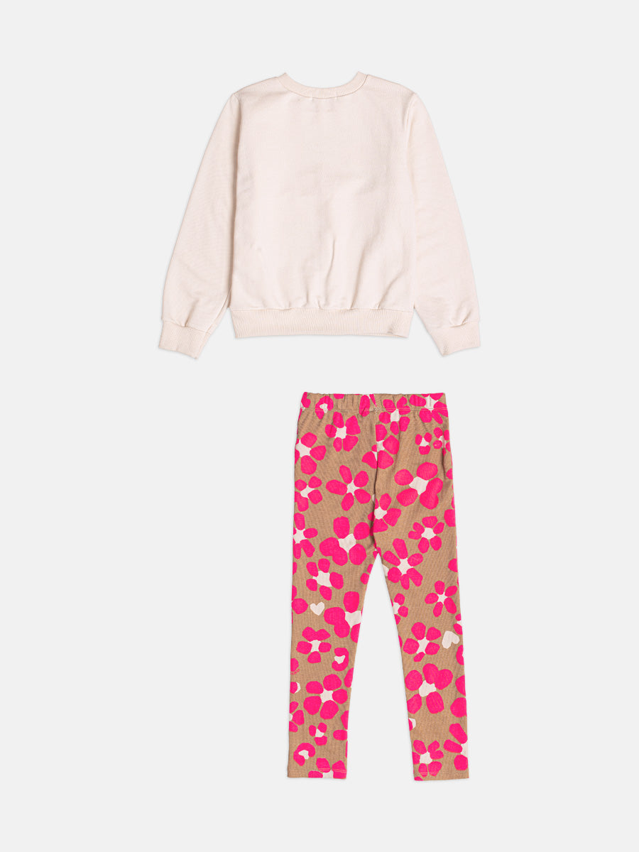 Conjunto Infantil Bimbi Inverno com Calça e Moletom sem Flanela Bege Friends